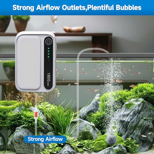 Aquarium Air Pump Rechargeable Aerator for Bait Bucket, Portable Battery Powered Air Pump for Aquarium, Fish Tank Air Pump Bubbler Aerator for Outdoor Fishing - style: 1 outlet 1800mAh