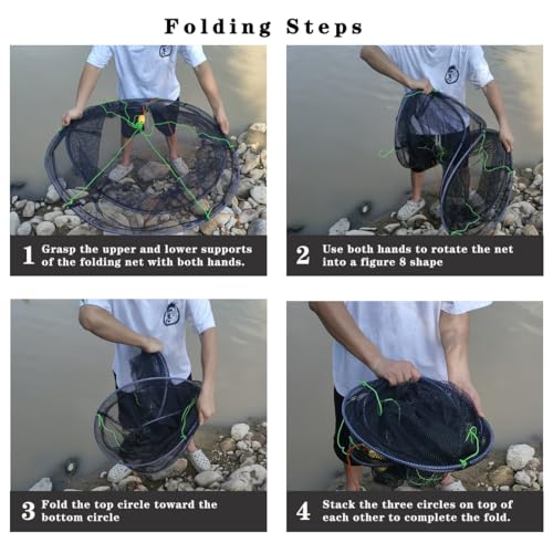 Drasry Fishing Net Trap for Crayfish Crab Bait Minnow Shrimp Foldable Fish Crawdad Lobsters Cast Net Collapsible - size: 39.4 * 31.5 in(100 * 80 CM), style: Large Open - Rubber Coated 6*4 Mm Mesh