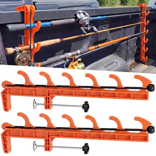 2 Sets Truck Bed Fishing Rod Holder, Holds 4 Rods, Fits 2.36" Thick Rails, Easy Install Kayak & Fly Rod Storage Rack - color: Orange, style: 6 Holes