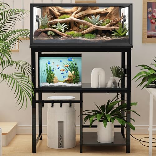 20-29-37 Gallon Fish Tank Stand, 3-Tier Aquarium Stand with Power Outlet Reptile Tank Stand Heavy Duty Terrarium Stand for Home Office, Black - color: Black, size: 20-37 Gallon
