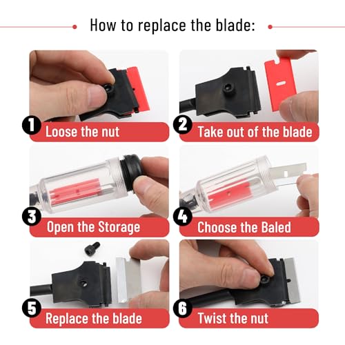 Bates- Long Reach Extension Scraper, 11-Inch, Razor Scraper with Extra 3 Double Edged Plastic & 3 Metal Blades, Long Handle Razor Blade Scraper, Razor Scraper, Window Scraper, Scraper Tool