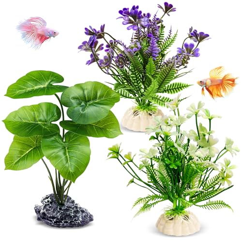 GOZILLA Fish Tank Plants, Reptile Artificial Plastic Plants, Reptile Plants for Terrarium, Aquarium Decorations Resin Pedestal Ornaments for Fish Tank Accessories Set.(3PCS/B-Set) - color: 3 Pcs/ B Set