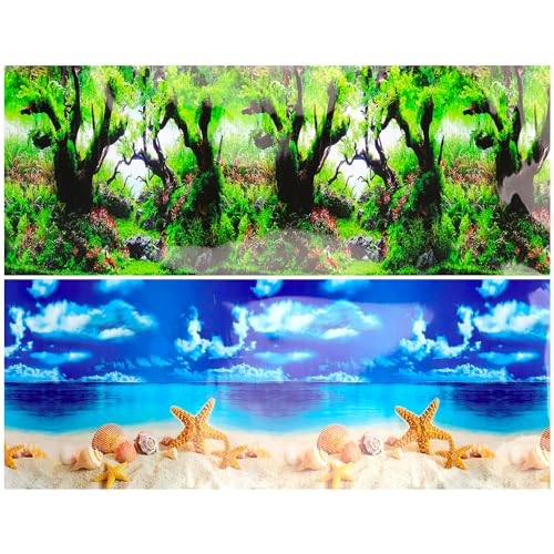 Lainrrew Aquarium Background Poster HD, Dual-Sided Water Plants & Fish Tank Landscape, 16"x40", Vivid Marine Life, Waterproof Scenery, Easy to Install, Durable Tank Decor (Type 5) - color: Type 5