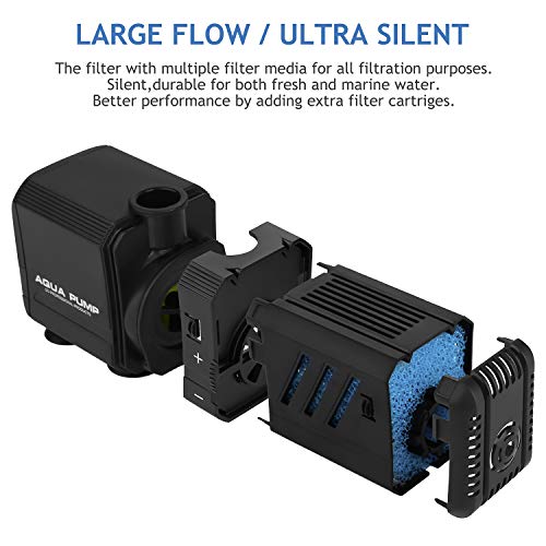 Submersible Aquarium Internal Filter 6W, Adjustable Fish Tank Filter with 132 GPH Water Pump for 1-10 Gallon Fish Tank - size: 132GPH, 6W