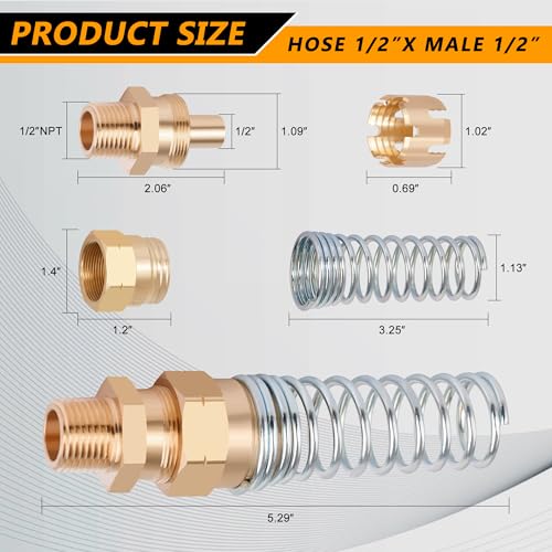 8PCS Brass DOT Air Brake Hose End Fittings, Dazakoot 1/2” Hose x 1/2” Male Connector with Spring Guard, Air Brake Line Fitting, Repair Fittings With 8 Pack Sleeve Tubes - size: 1/2" Hose X 1/2" Male, style: 16PCS KIT