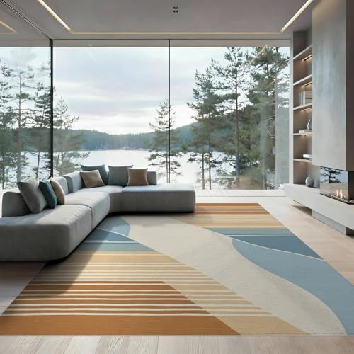6'x9' Washable Abstract Stripe Area Rug, Burnt Orange Non-Shedding Pet Friendly Room Rug for Queen Size Bedroom, Under Bed, Master Suite, Foldable Easy Care Carpet | Ref:1993950 - color: Beige/Pattern 24, size: 6' x 9' (Rectangular)
