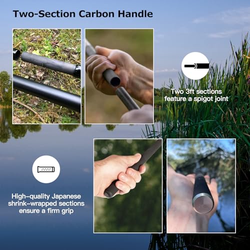 Landing Net for Carp Fishing, 42 Inch Extra Large Fishing Net, 6 Feet Carbon Fiber Long Handle Saltwater Big Fish, Holds Up to 88lbs/40kgs, Olive Green, Supplied with Carry Bag