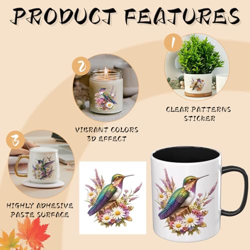 UV DTF Cup Wraps, 4 Sheets Humming Bird Transfer Stickers for 16oz Glass, Rub On Decals for Tumblers and Candlestick - style: Humming Bird