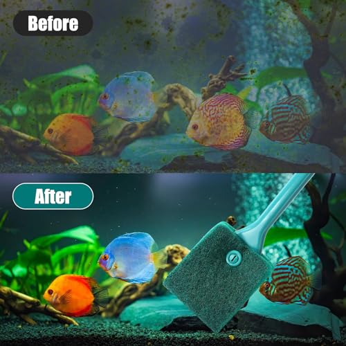 AQUANEAT Fish Tank Cleaning Tools, Aquarium Double Sided Sponge Brush, Algae Scraper Cleaner with Long Handle - color: green, size: 1pc