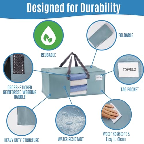 VENO 4 Pack Heavy Duty Moving Bags, Packing Bags with Clear Window, Alternative to Moving Boxes, Storage Bins for Clothes, Blankets, Comforters, College Dorm Essentials (Light Blue Matte, 4 Pack) - color: Light Blue Matte, size: 4 Pack