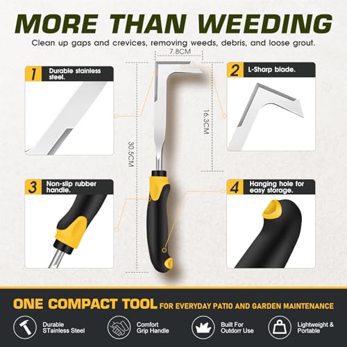 SWANSOFT Crack Weeder – Crevice Weeding Tool for Sidewalk, Driveway & Garden, Garden Tools for Weeding, Heavy-Duty Stainless Steel Crack Weeder Tool,Ergonomic Handheld Crack Weeder