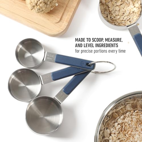 Calphalon Prime Measuring Cups, Kitchen Measurement Cup, 4-Piece Stainless Steel Kitchen Measuring Cup with Navy Silicone Handle Accurate, Durable for Dry and Liquid Ingredients - color: Navy Blue w/ Silicone (Prime - Measuring Cups), size: Measuring Cups