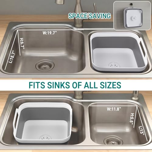 Yecuip Collapsible Wash Basin for Baby Bottles with Drying Rack – 2.4 Gallon Foldable Dish Tub with Handles, Portable RV Camping Sink & Space-Saving Wash Bin with Lid for Kitchen, Travel & Outdoor - color: Gray