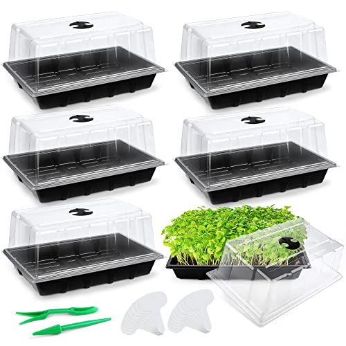 Hahood 6 Packs Seed Starter Tray Kits with Humidity Dome, Plastic Germination Growing Trays with Plants Labels, Planting Tools for Seeds Growing Starting, Germination and Seedling Propagation - color: Black