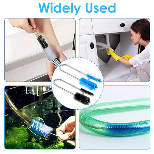 2 Pcs Flexible Drain Pipe Cleaning Brush, 36" Extra Long Double Ended Nylon Bristles and Stainless Steel Tube Cleaners, 2 Brush Head Sizes for Kitchen Sink, Pipe and Hose Cleaning (Black+Blue)