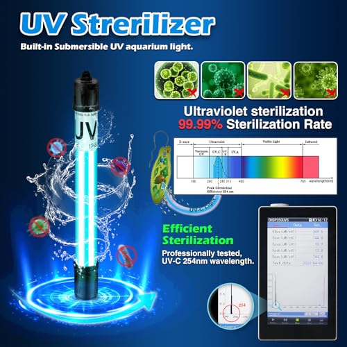 Aquarium Filter w/ Scientific U-V Timer for 20-75Gal Fish Turtle Tank Bio Internal Filter Power Pump Air Supply Deodorization Green Killing Clean Machine Saltwater Freshwater Crystal Clear 200GPH