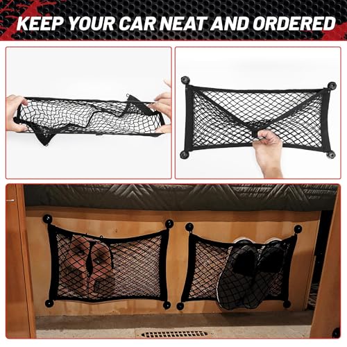 RED WOLF Universal Cargo Net Pocket Elastic Netting Car Mesh Pouch for Trunk RV Boats Home Cargo Storage with Screws and Hooks (21.7'' x 9.8'') - size: 21.7'' x 9.8''