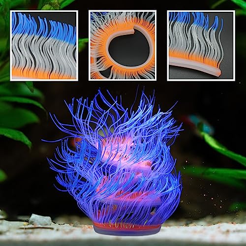 WishLotus Fish Tank Coral Ornaments, Artificial Soft Silicone Aquarium Coral Decorations Colorful Lifelike Glowing Fish Tank Decorations Accessories for Aquarium Landscaping (Blue) - color: Blue