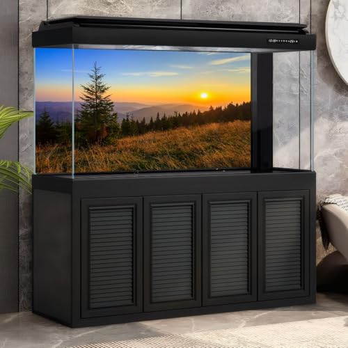 Sunrise Mountains Aquarium Background Fantastic Autumn Foggy Mountains Pine Trees Fish Tank Background Majestic Fall Morning Mountain Slope Meadow Scene Terrarium Reptile Tank Backgrounds 24x12in - color: Orange_Brown, size: 24(W)x12(H)in
