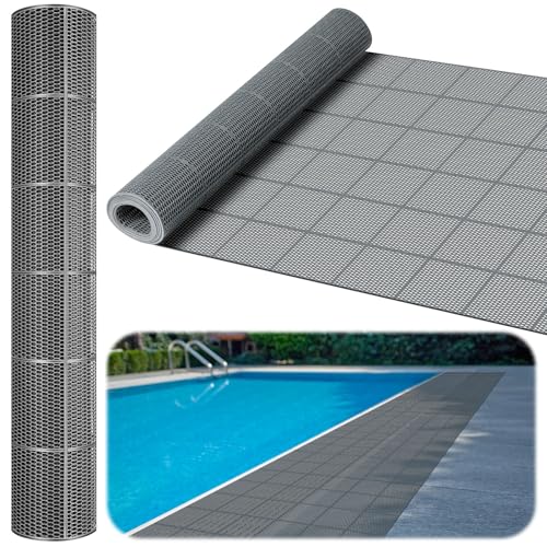 Tondiamo Pool Mat Non Slip Drainage Mats Swimming Pool Floor Deck Mats Rugs PVC Splash Mesh Hollow Doormat Roll for Outdoor Indoor Patio Restaurant Garage Kitchen Bathroom Safety(1 x 40 ft,Grey) - color: Gray, size: 1 x 40 ft