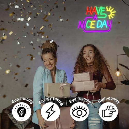 Have A Nice Day Neon Sign for Wall Colorful Letter Neon Light Sun LED Neon Lights Signs Dimmable Words Light Up Signs for Bedroom Living Room School Office Dorm Party Decor Kids Gifts - color: Colorful