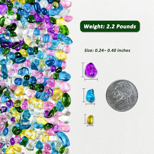 BXI 2.2 Lbs Small Aquarium Substrate Gravel Sand, Polished Smooth Fish Tank Gravel, Colorfast Uncoated Vibrant Blue Sea Glass, Decorative Stones for Vase Fillers, Fairy Garden, Potted Plants - color: Multicolored Glass Sand, size: 2.2 lbs, 0.24''-0.40''(M