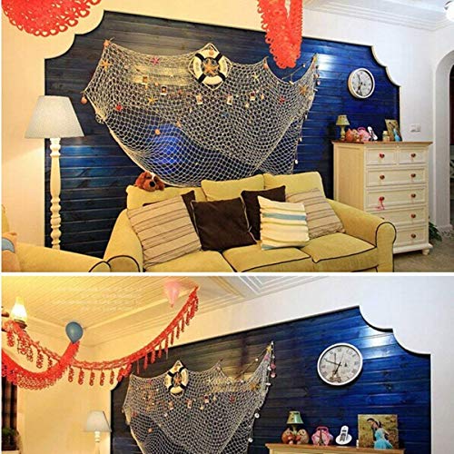 Nature Fish Net Wall Decoration with Shells, Ocean Themed Wall Hangings Fishing Net Party Decor for Pirate Party,Wedding,Photographing Decoration (Fishnet-2pack-Beige) - color: 2pack-beige&beige