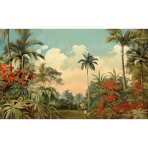 Watercolor Tropical Plants Aquarium Background Majestic Hand Drawn Rainforest Fish Tank Background Stunning Jungle Woodlands Terrarium Backgrounds Painting Palm Leaves Reptile Tank Backgrounds 24x12in - color: Brown_Green, size: 24(W)x12(H)in