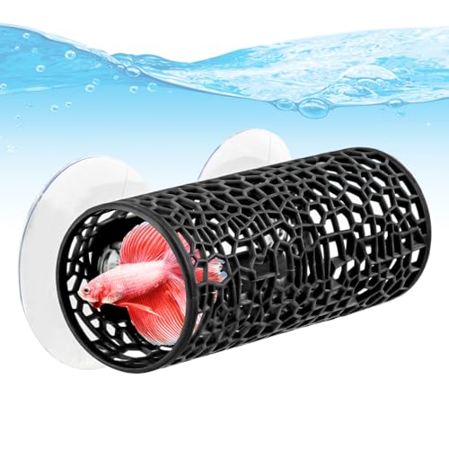 Bett-a Tunnel Bett-a Cave with Suction Cups Small Hole Hollow Cave Safer for Small Fish & Shrimp, Aquarium Decor & Hideout Tube(Color:Black)