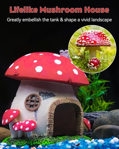 Uniclife Aquarium Mushroom House Fish Tank Decoration Resin Mushroom Cottage Ornament for Fish Tank Landscape Aquarium Hideout Hideaway Spawning Cave Decor for Shrimp Betta Goldfish and Reptiles - color: Resin Large Mushroom