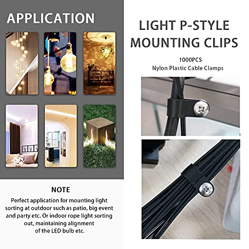 mankk 100PCS 3/8 Inch Rope Light Clips P-Style Mounting Clips Plastic Cable Clamps with Compatible Stainless Steel Pan Head Phillips Screws for Wire Management M-032-BK-LS - size: 100 Pack 3/8Inch