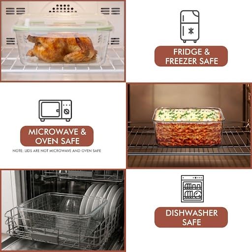 6500 ML / 220 oz / 28 Cup LARGE Glass Food Storage Container with Airtight Locking Lid. Ideal Storing food, Vegetables, Fruits. Baking Casserole, Lasagna, Roasting Turkey, Chicken BPA Free Oven Safe - size: 6500 ml