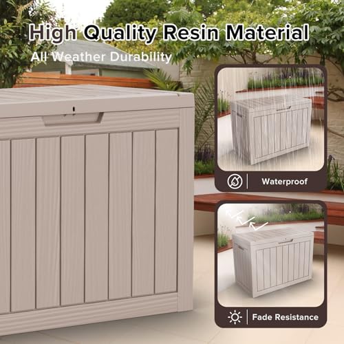 ROJIK Outdoor Storage Housing Deck Box - Waterproof Patio Furniture, Garden Tools, Cushions, Pool Accessories Storage Bench with Lockable Lid and Side Handles (Grey, 45 Gal) - color: Grey, size: 45 Gallon
