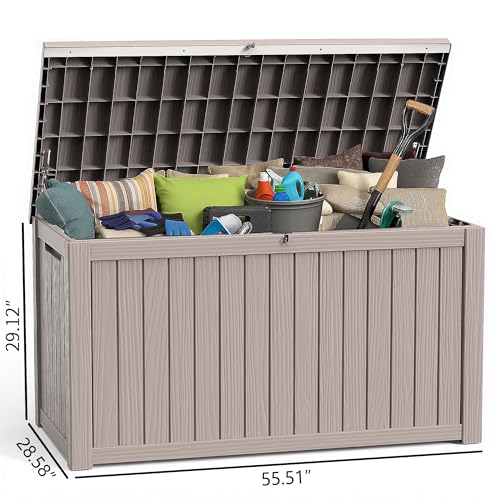 ROJIK Outdoor Storage Housing Deck Box - Waterproof Patio Furniture, Garden Tools, Cushions, Pool Accessories Storage Bench with Lockable Lid and Side Handles (Grey 200 Gal) - color: Grey, size: 200 Gallon