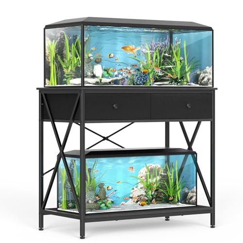 Fish Tank Stand 40 Gallon: Sturdy Aquarium Stand with Accessories Storage - Metal Fish Tank Table for 40-50 Gallon Reptile Breeder Turtle Terrarium - 35"X19.54" Weight Capacity 660 lbs - color: Black, size: 40-50 Gallon