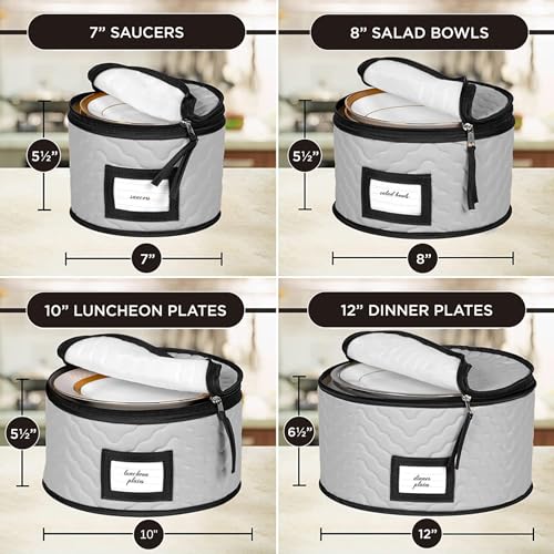 China Storage Containers 5-Piece Set Moving Boxes for Dinnerware, Glasses, Plates, Mugs and Saucers Sturdy Quilted Microfiber Dish Organizer with Dividers for Seasonal Storage - Holds Set of 12, Gray - color: Gray