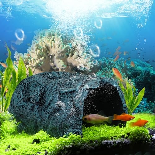 Hide Cave Aquarium Decorations - Premium Resin Hideout for Reptiles & Amphibians, Fish Hiding Spot with Realistic Moss Rock Look,Aquarium Terrarium Decor
