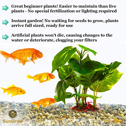 SunGrow Plastic Leaf Plant, Heavy-Duty Ceramic Base, Hiding Spot for Fish, Betta, Angelfish, Gold Fish, Frog, Python, Reptiles, Amphibians (2, 10 Inches) - size: 10 Inches