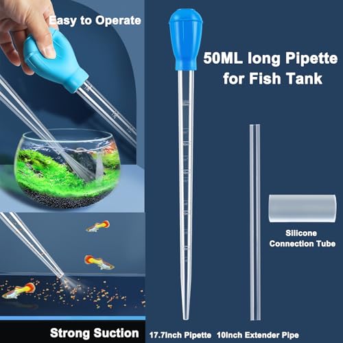 Extra Long Turkey Baster for Aquarium, 27.7 Inch Aquarium Coral Feeder, 50ml Aquarium Water Changer Siphon for Fish Tank Cleaning