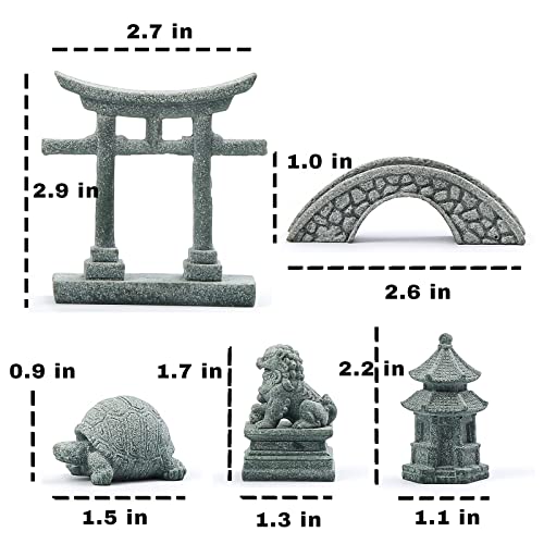 6 PCS Mini Zen Garden Accessories, Miniature Garden Bridge Foo Dogs Torii Gate Sandstone Figurines Meditation Zen Decor Japanese Fish Tank Terrarium Bonsai Decorations (Art Deco) - style: Art Deco