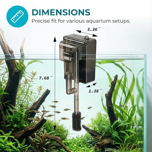 Slim Aquarium Filter 42 GPH Small Fish Tank Filter for 2.5 to 5 Gallon Tanks, Adjustable Flow Pre-Filter Sponge for Betta, Shrimp, Turtle Nano Reef Ideal Fish Tank Pump