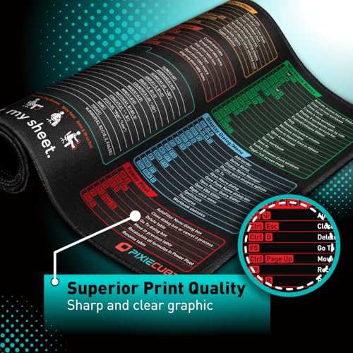 Pixiecube Excel Shortcut Keys Mouse Pad - Extended Large XXL Cheat Sheet Gaming Mousepad | PC Office Spreadsheet Keyboard Mat | Non-Slip Stitched Edge - color: Excel Shortcuts, size: 35.4L x 15.7W inches