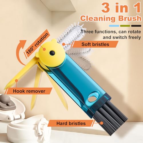3 in 1 Cup Lid Cleaning Brush, Portable Gap Cleaner Brush - Multifunctional Bottle Cleaning Brush for Bottle Gap/Tight Spaces/Travel Bottle Lid, Home Kitchen Crevice Brush Tools, 3 PCS - color: Grey Green Blue
