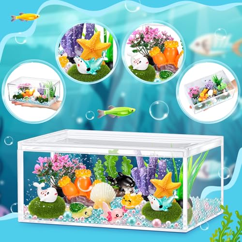 HyDren Axolotl Sea Animal Crafts DIY Tank Glow in the Dark Mini Axolotl Figures Gift Ocean Diorama for Home Under the Sea Themed Birthday Party Decorations (Ocean) - style: Ocean