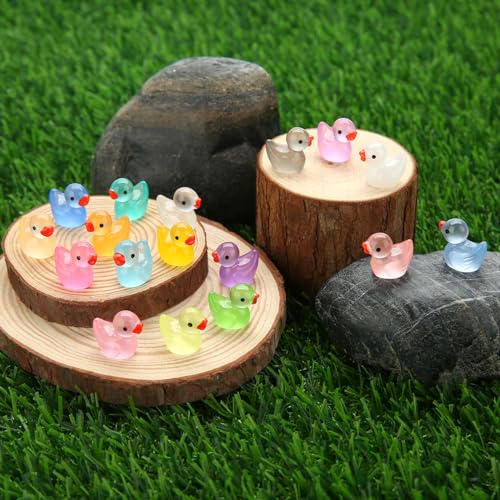 GWAHSA 240pcs Luminous Mini Resin Ducks, Tiny Animals Bulk Glow in The Dark Small Plastic Miniature Ducks Figures for Dollhouse Decor Micro Garden Home Landscape Aquarium Craft Gifts Party Favors Toys - style: Luminous Ducks