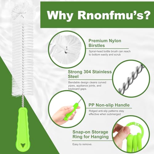 Rnoafmu Bottle Brush Cleaner Set of 3, 14 in Long Handle Water Bottle & Straw Cleaner Brushes for Washing Tumblers, Baby Bottles, Cup Lid Cleaning Brush
