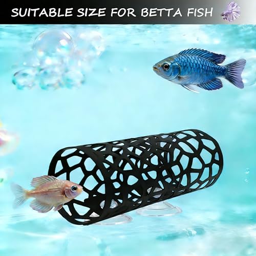 Black Metal Betta Fish Hammock Hideout Cave Aquarium Tunnel with Hollow Pattern, Floating Betta Log Resting Spot, Shrimp Cave Habitat, Betta Fish Tank Accessories, Small Fish Enrichment Toy - color: Fish Hammock - B