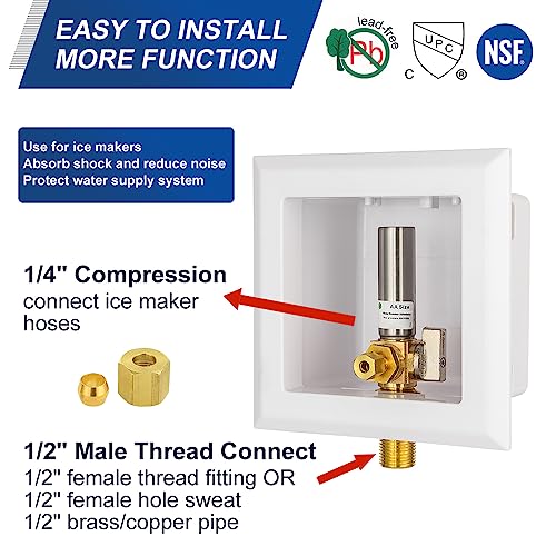 EFIELD Universal Ice Maker Box,1/2-Inch Sweat MIP Inlet with Installed 1/4-Turn Ball Valve with Stainless Steel Water Hammer Arrestor,(IM030) - size: with SS Arrestor, style: MIP