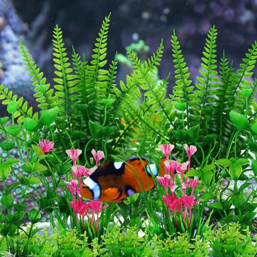 QUOZUO Aquarium Decor, 10pcs Fish Tank Decorations Aquarium Plants, Green Fish Tank Accessories, Mini Fish Tank Plants Plastic Decoration for Aquariums