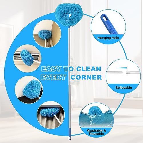 Ceiling Fan Cleaner Duster Reusable Microfiber Ceiling Fan Blade Cleaner Removable Duster with Extension Pole Adjusts 13 to 49.7 Inch for Cleaning Walls Bookshelves Furniture Door Window Top (Blue) - color: Blue